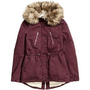 H&M Burgundy Faux Fur Parka Jacket 2